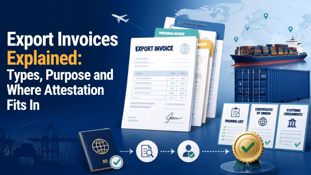 Export invoice types, purpose and document attestation for international trade