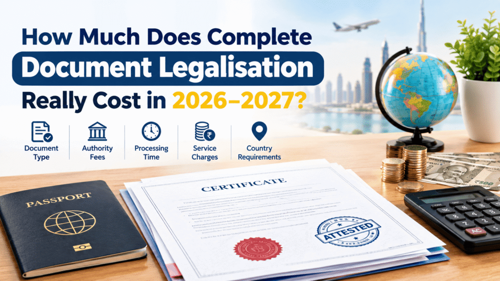 Document legalisation process showing government, verification, embassy, and service costs