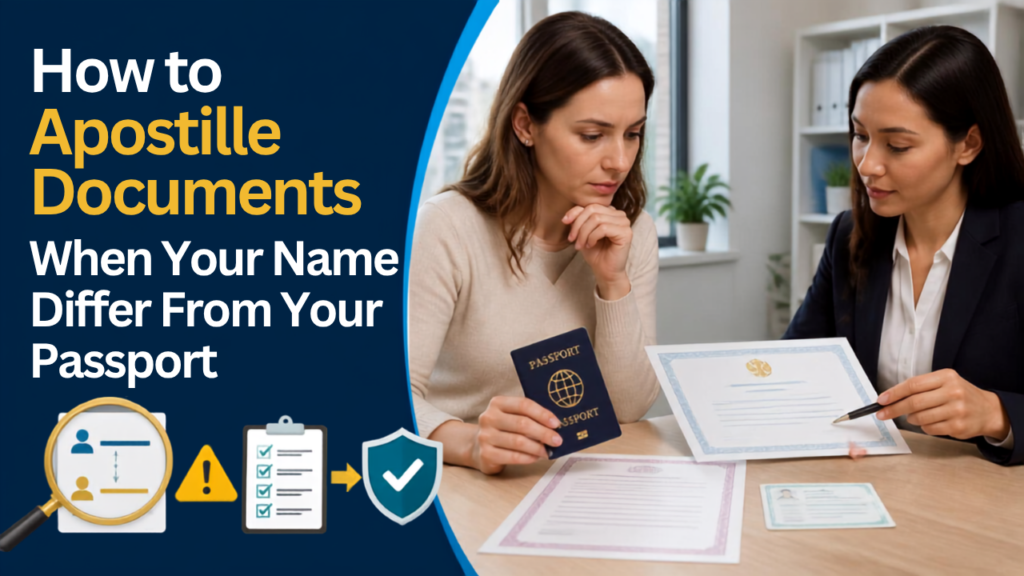 Apostille process when document name differs from passport name