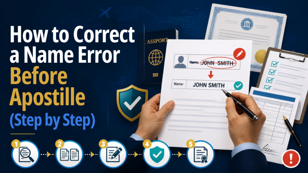 Correcting a name error before apostille in India