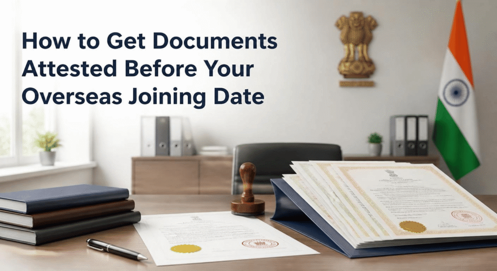 Documents being prepared for attestation before an overseas employment joining date